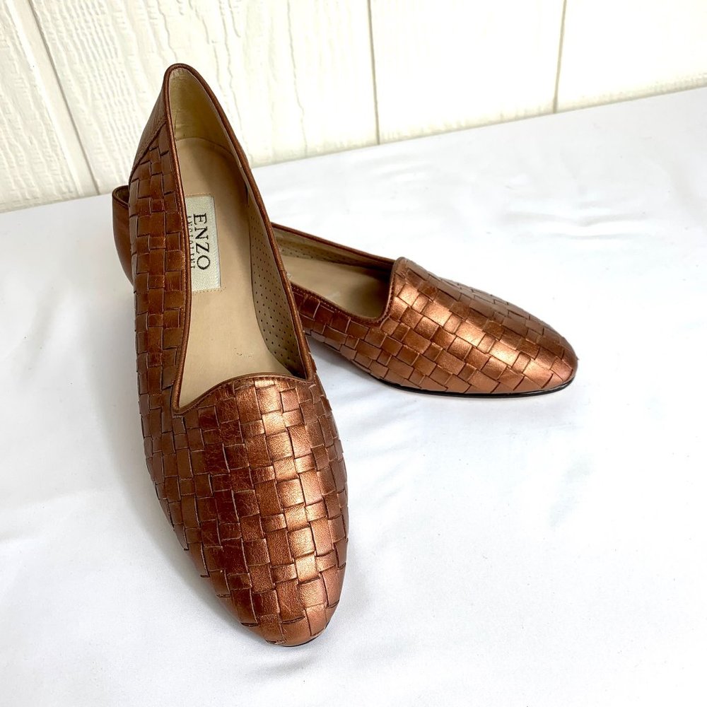 Enzo Angiolini Metallic Leather Basketweave Flats
